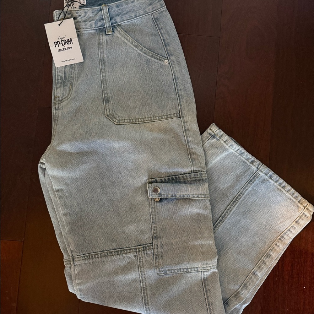 Princess Polly Light Blue Cargo Jeans